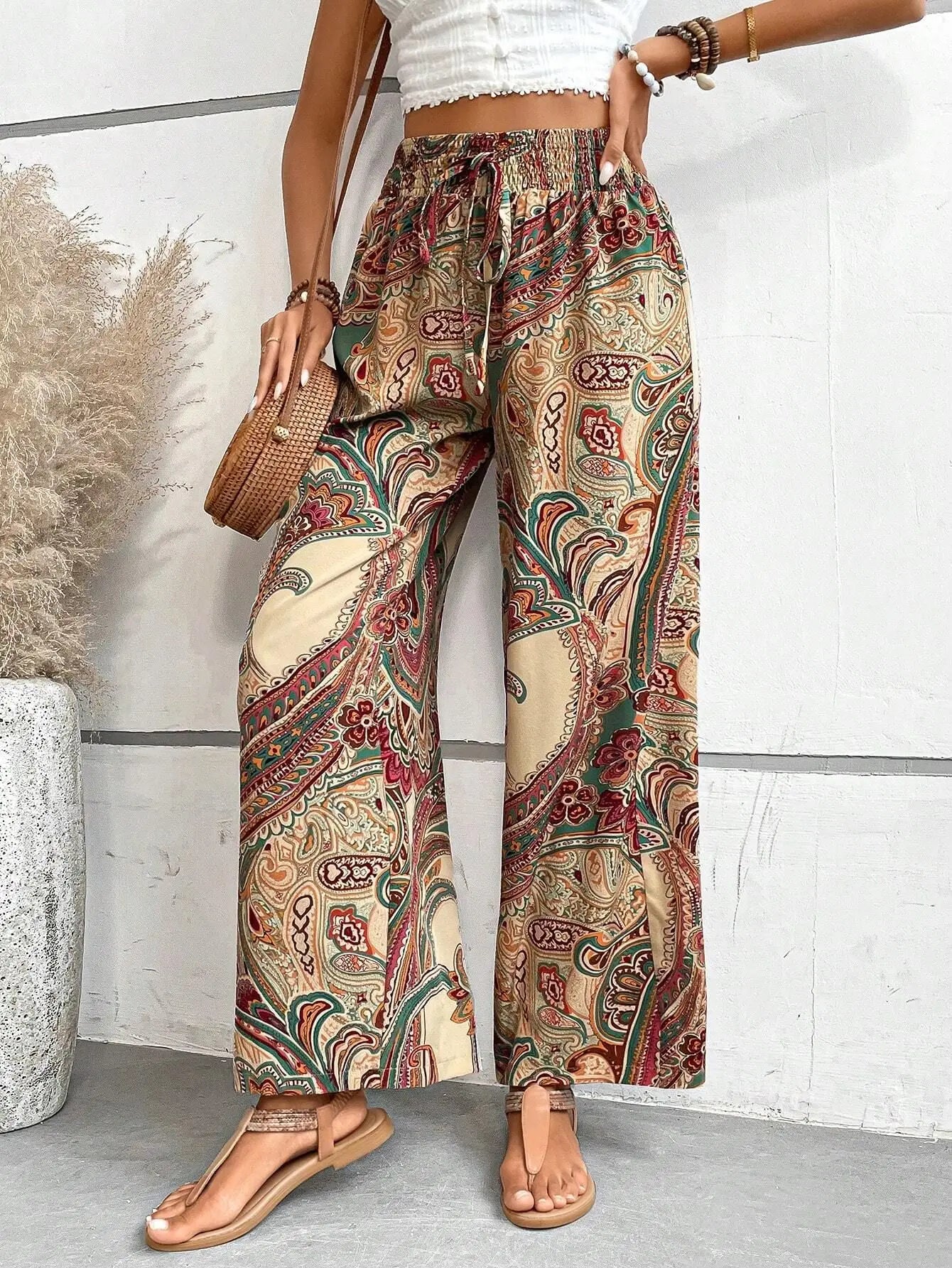 Pantalones bohemios con cintura elástica