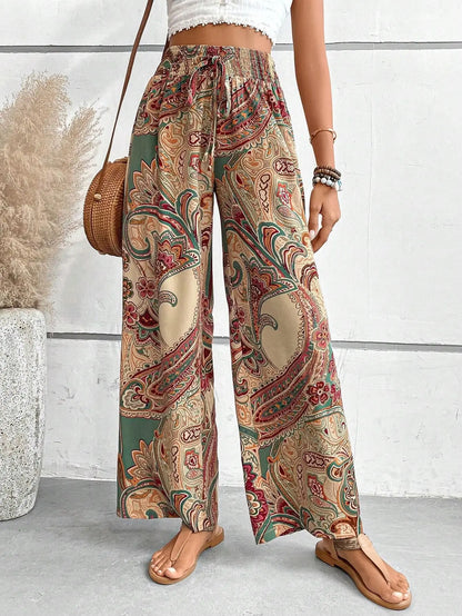 Pantalones bohemios con cintura elástica