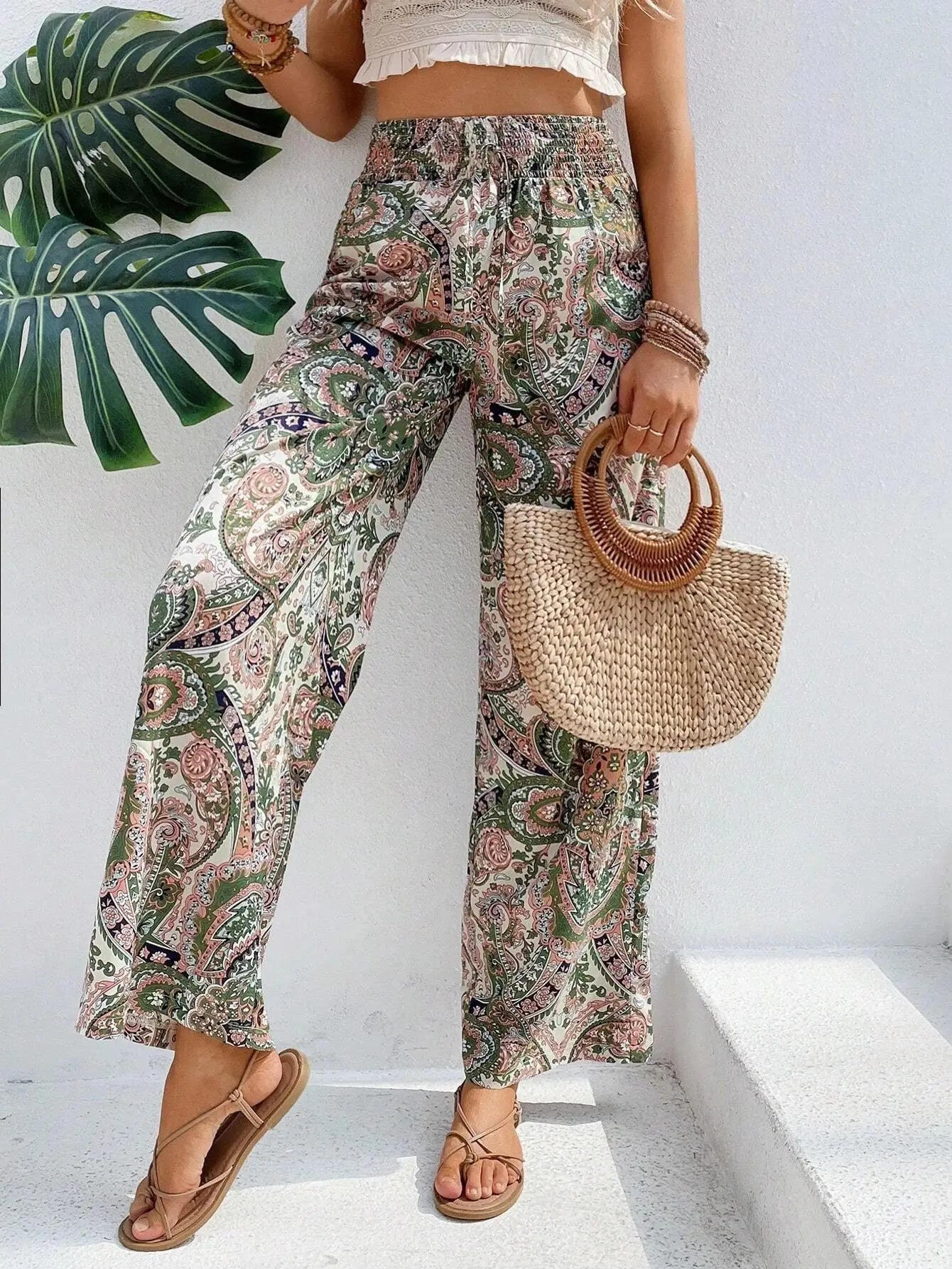 Pantalones bohemios con cintura elástica