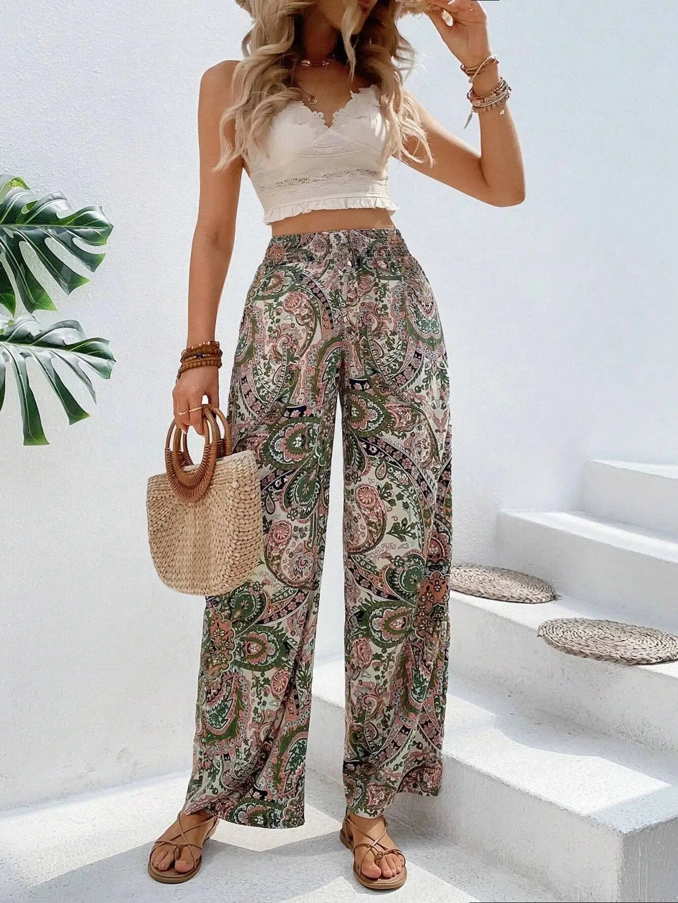 Pantalones bohemios con cintura elástica