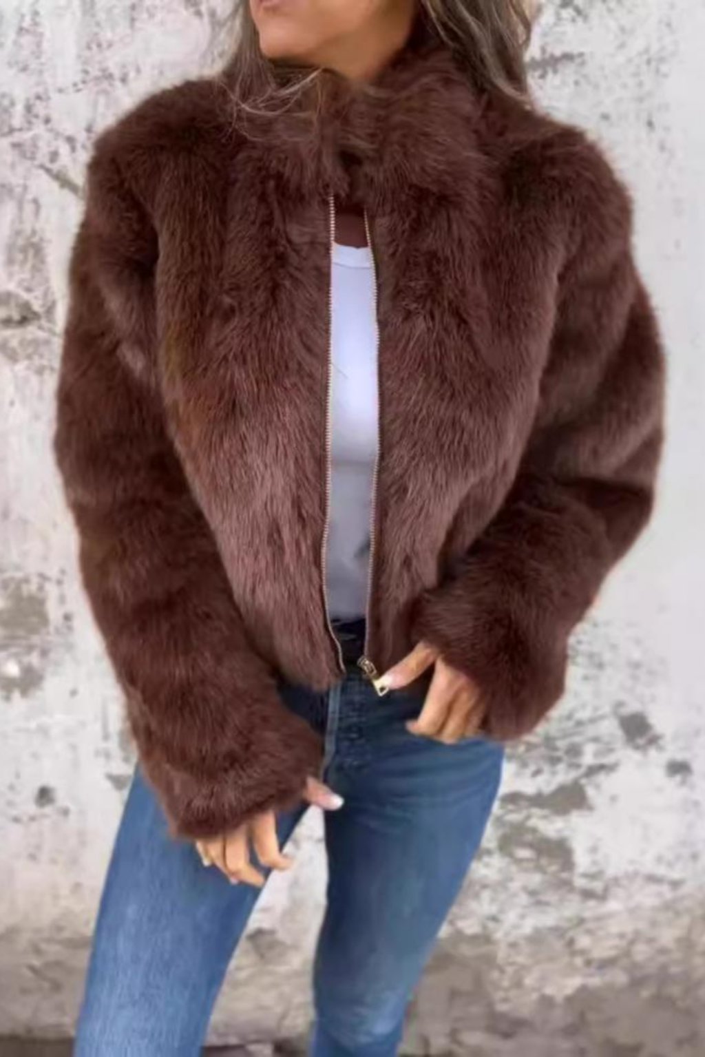 Chaqueta de pelo sintético con cuello alto